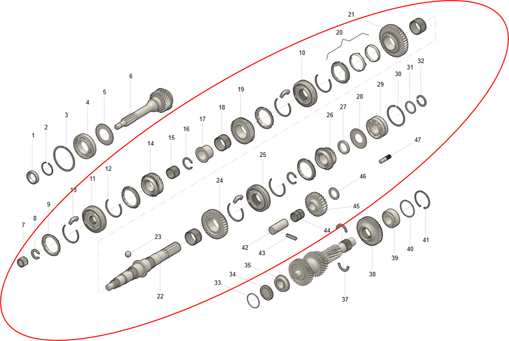 ADS 5 - Speed Gear & Shaft Set (Items 7–32) - Bukhanka Modern (2.7L), Hunter & 469 (2.7L) (220600170001001 - 7to32) – UAZPARTS.COM UAZ PART – OEM 220600170001001-7to32