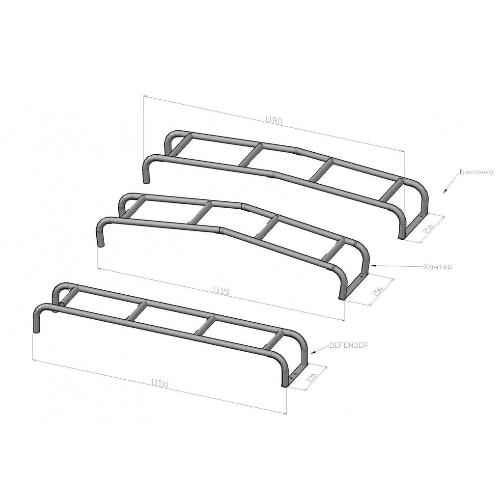 RIF Roof Rack with Ladder (3.3 m) – Bukhanka (Classic 2.4L & 2.9L, Modern 2.7L) – OEM RIF452 - dak1 - 3300 – RIF UAZ onderdeel – OEM RIF452 - dak1 - 3300