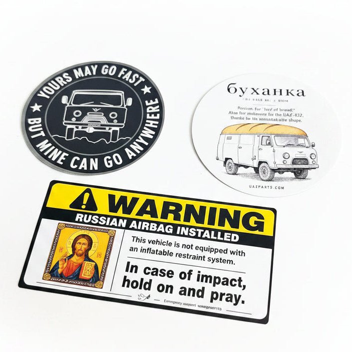 UAZPARTS Sticker Pack #2 – 3 Collectible UAZ & Bukhanka Stickers - - UAZ spare parts